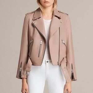 ALLSAINTS Balfern Blush Pink Sheep’s Leather Classic Mororcycle Jacket